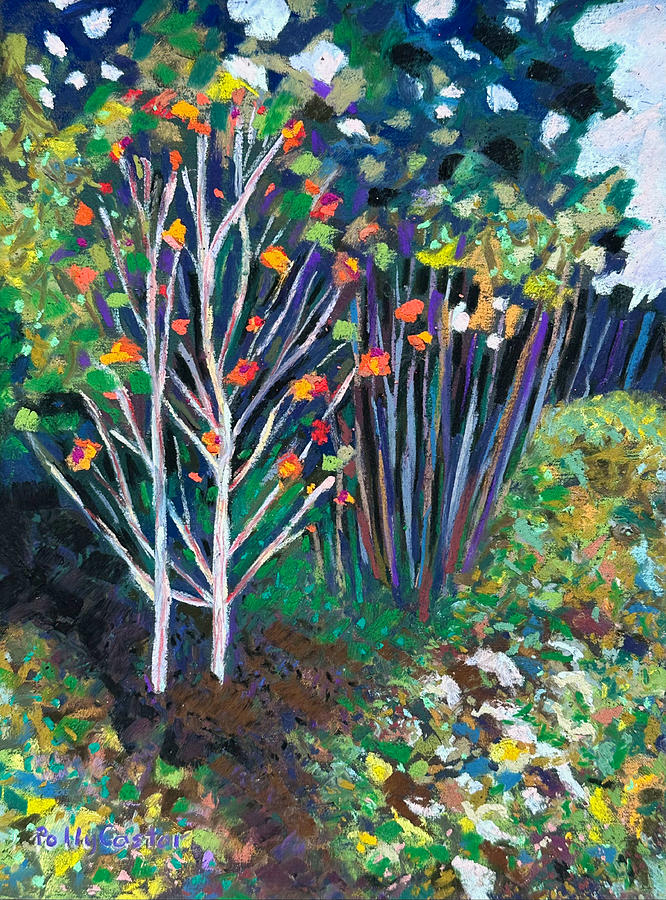Rowan Trees on Monhegan Painting by Polly Castor