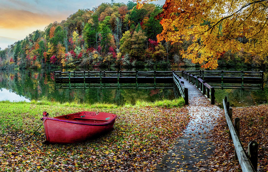 Rowboat in the Fallen Autumn Leaves Photograph by Debra and Dave Vanderlaan