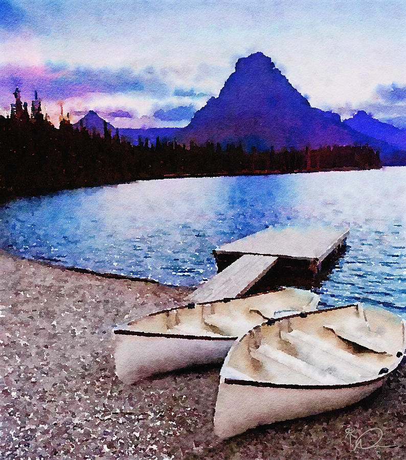 Rowboats At Sunrise Painting