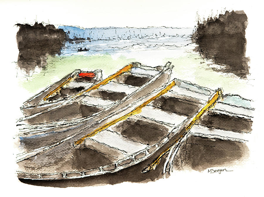 Rowboats Clear Lake Drawing by Mike Bergen