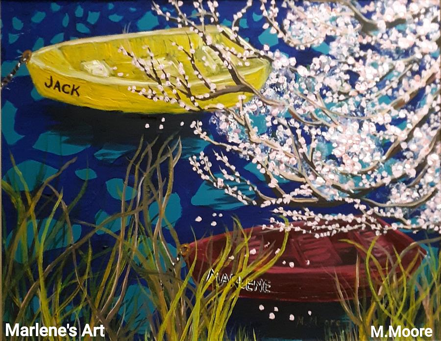 Rowboats Painting by Marlene Moore