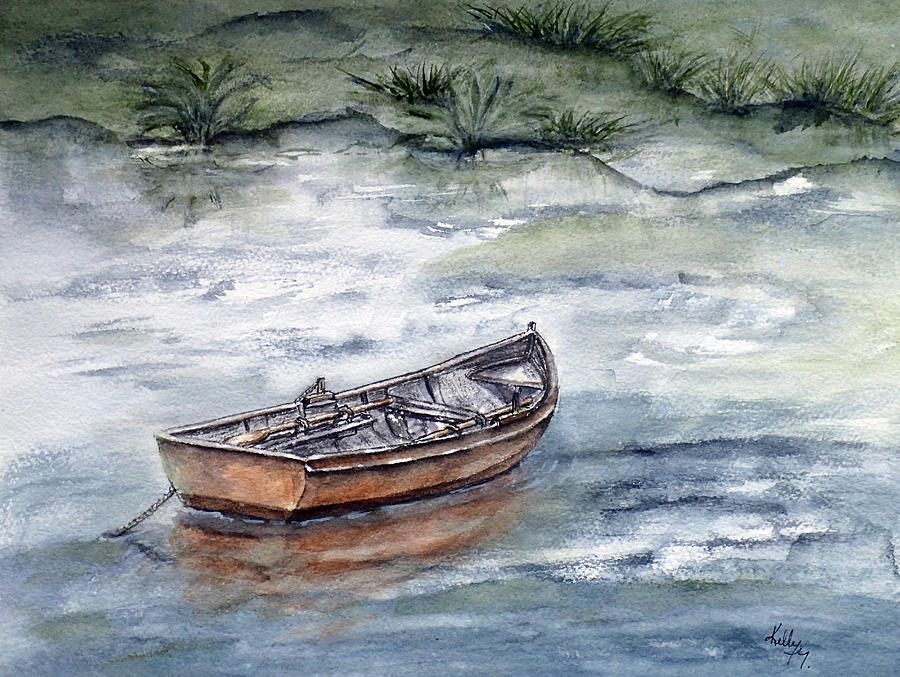 Rowboats Reflection Painting by Kelly Mills