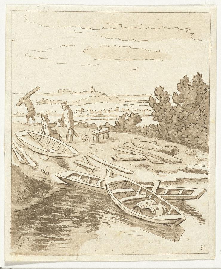 Rowing boats, Anthonie van den Bos, after Herman Saftleven, Painting by MotionAge Designs
