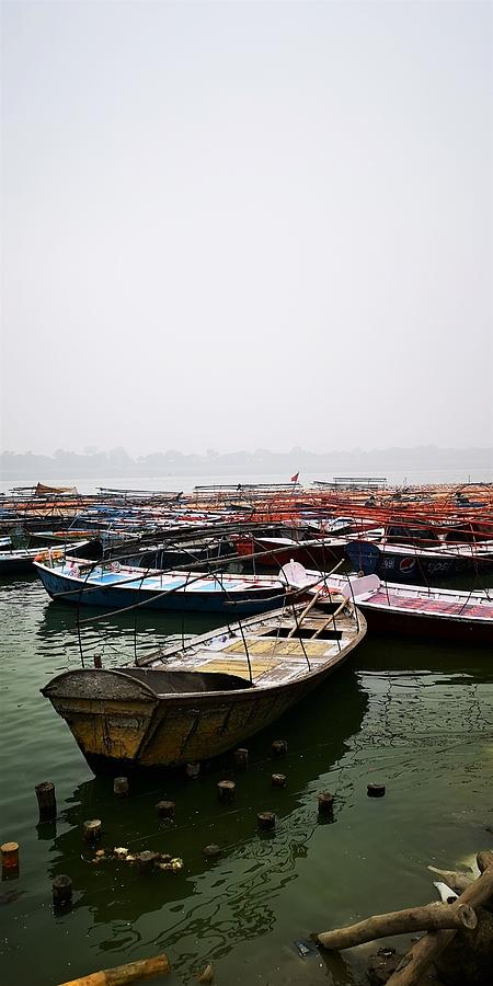 Rowing boats on Ganges Photograph by Jarek Filipowicz