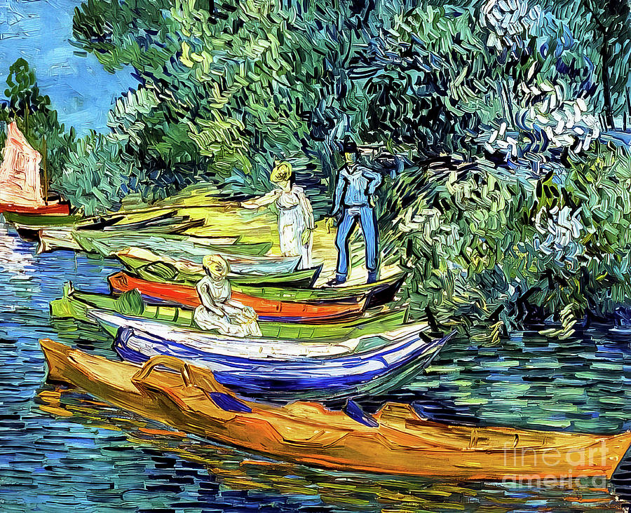 Rowing Boats on the Banks of the Oise by Vincent Van Gogh 1890 Painting by Vincent Van Gogh