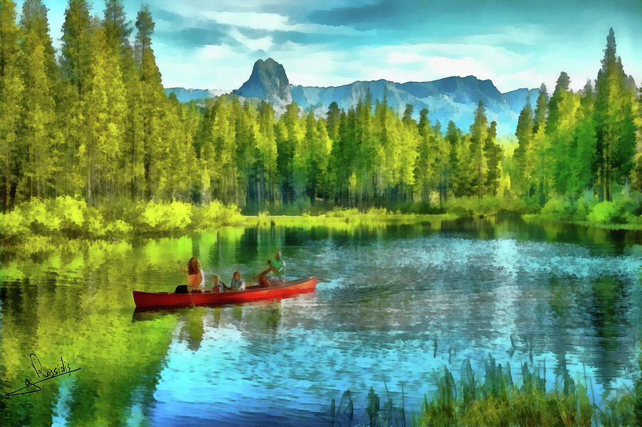 Rowing in the lake Painting by George Rossidis