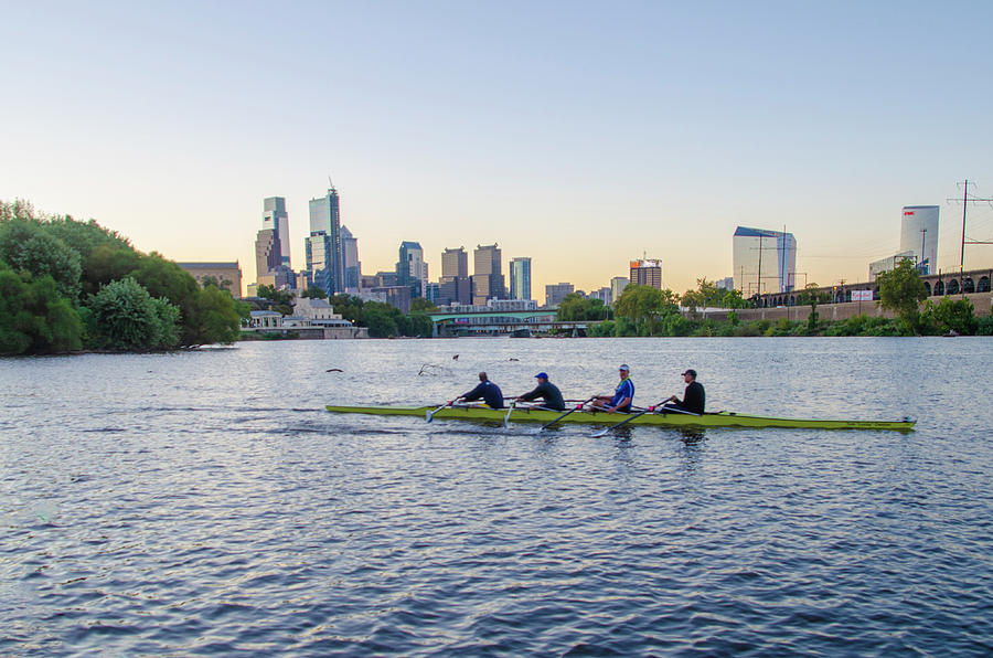 Rowing on the Schuylkill River Along Boathouse Row by Philadelphia Photography