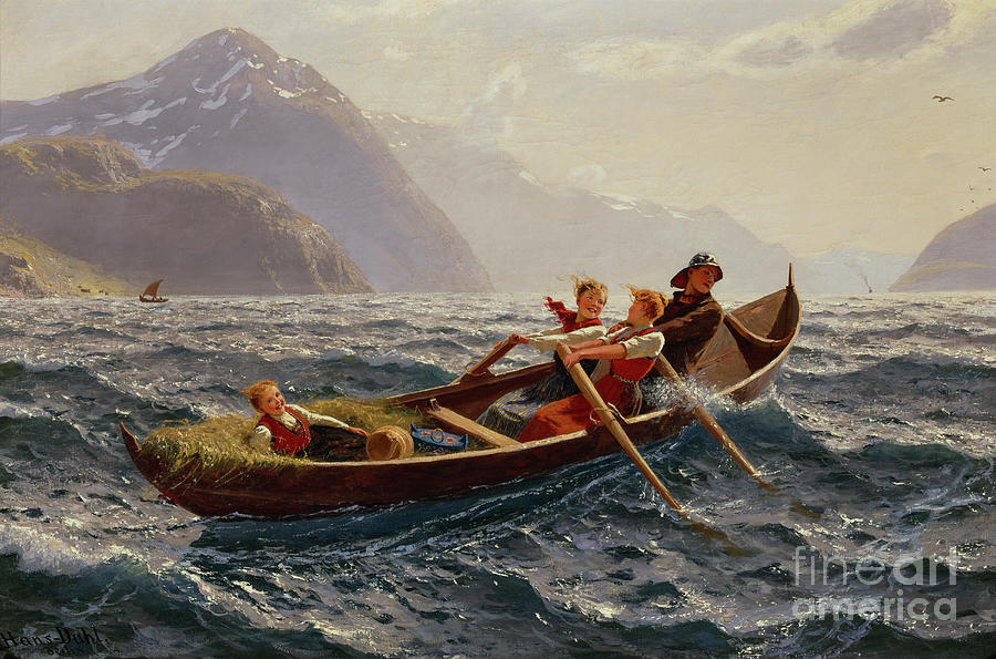 Rowing trip at Sognefjorden Painting by O Vaering by Hans Dahl