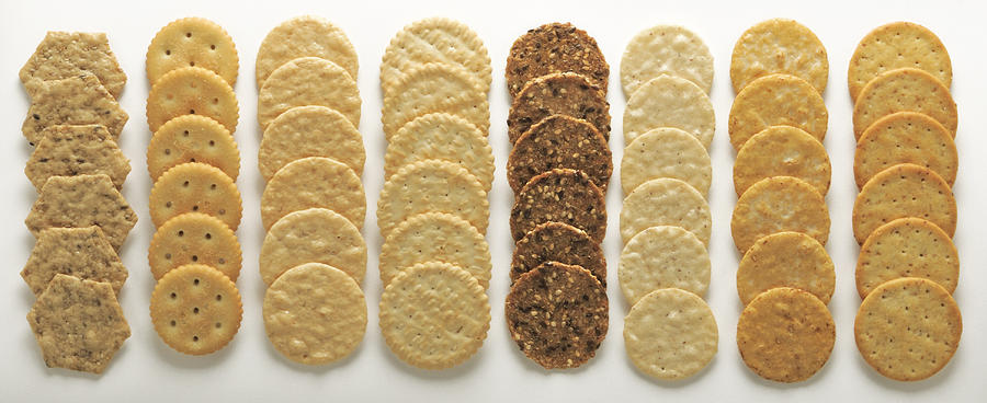 Rows of eight different crackers Photograph by Thomas Del Brase