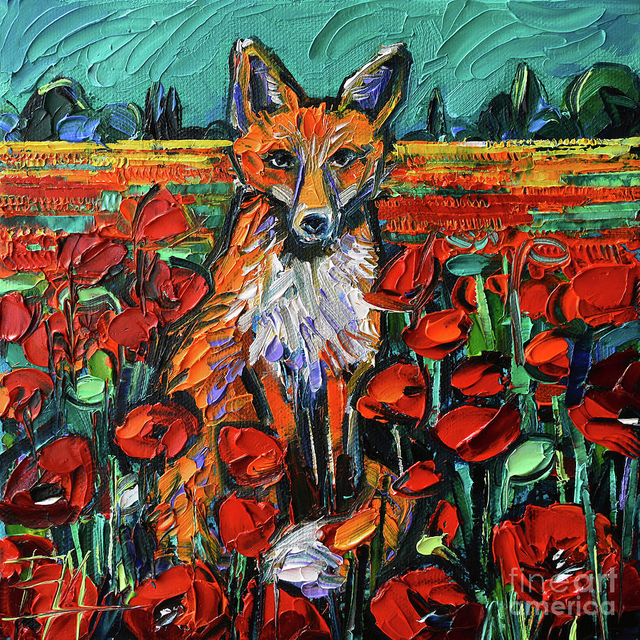 ROXY AMONG POPPIES textured palette knife oil painting Mona Edulesco Painting by Mona Edulesco