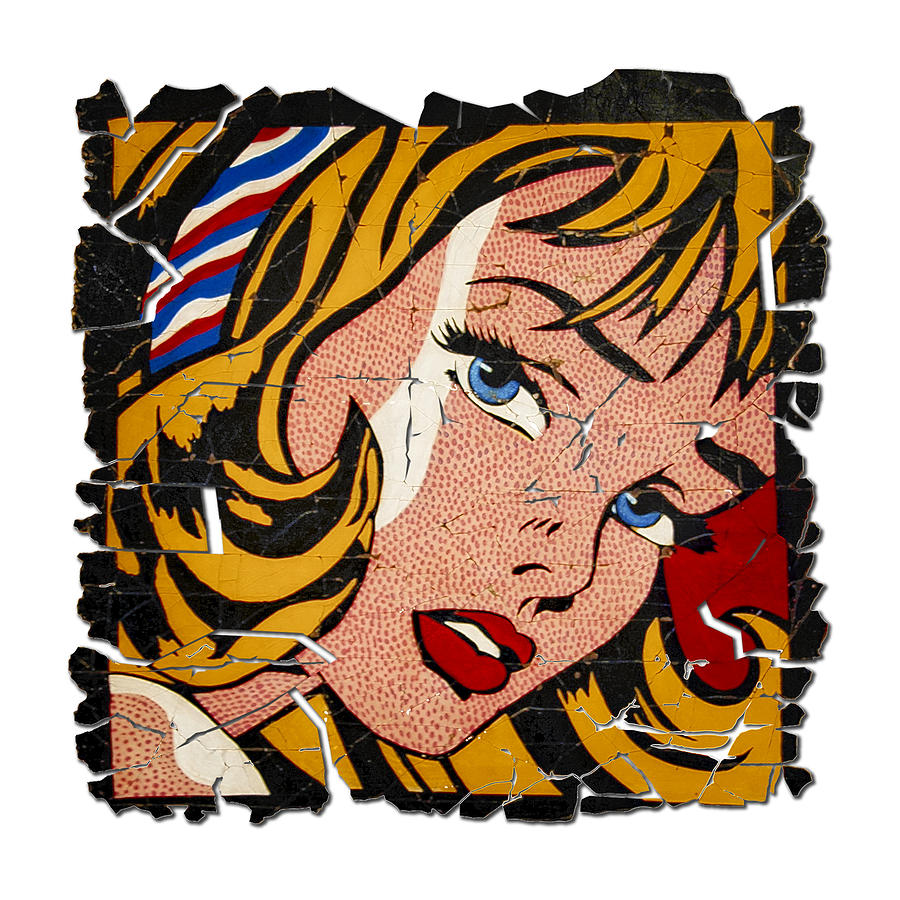 Roy Lichtenstein Fresco Recreation of Painting Girl With Hair Ribbon Painting by Lena Owens - OLena Art Vibrant Palette Knife and Graphic Design