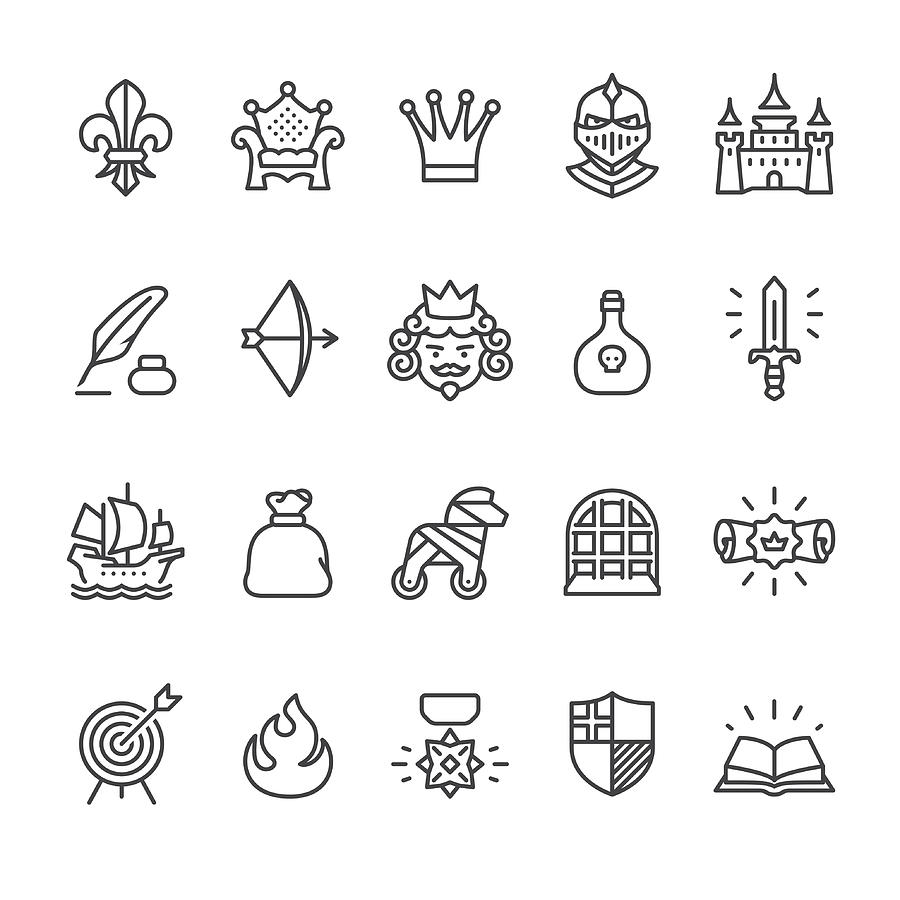 Royal and Medieval theme vector icons Drawing by Lushik