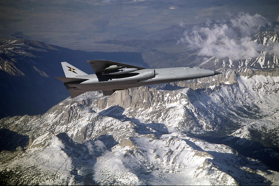 Royal Australian Air Force TSR.2 over Snowcapped Mountains Digital Art by Erik Simonsen