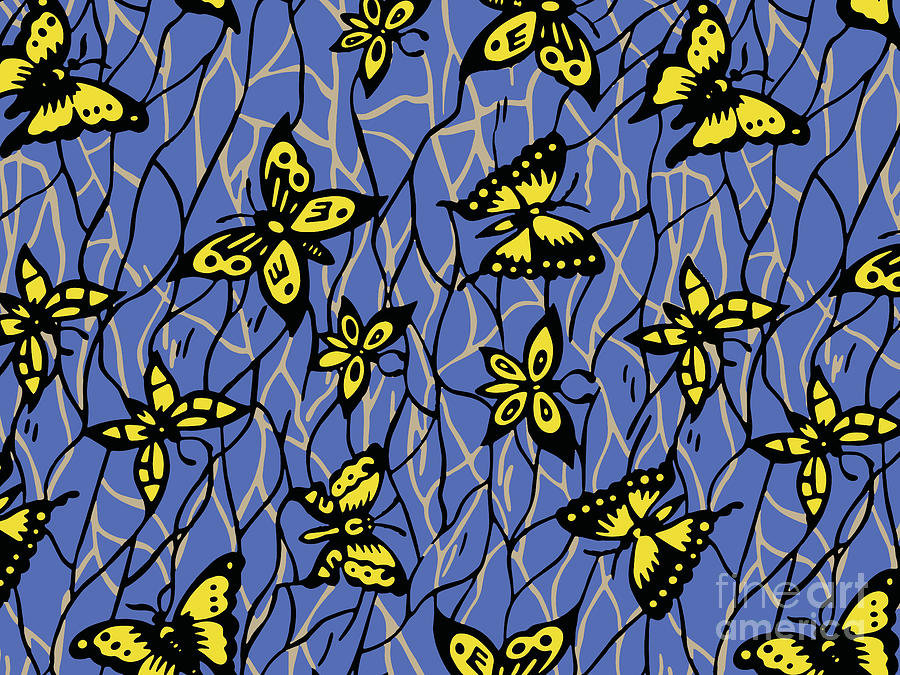 Royal Blue And Gold Alternative Ankara Butterflies Print Digital Art by Scheme Of Things Graphics