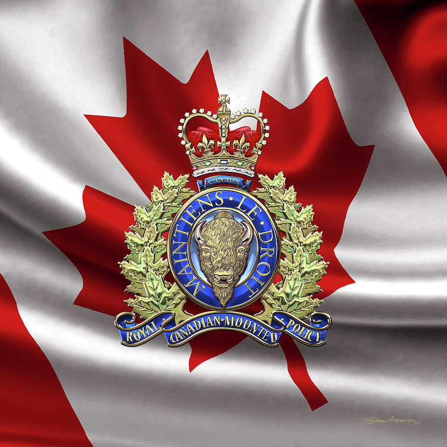 Royal Canadian Mounted Police -  R C M P  Badge over Canadian Flag Digital Art by Serge Averbukh