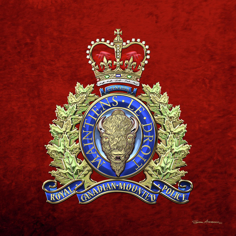 Royal Canadian Mounted Police -  R C M P  Badge over Red Velvet Digital Art by Serge Averbukh