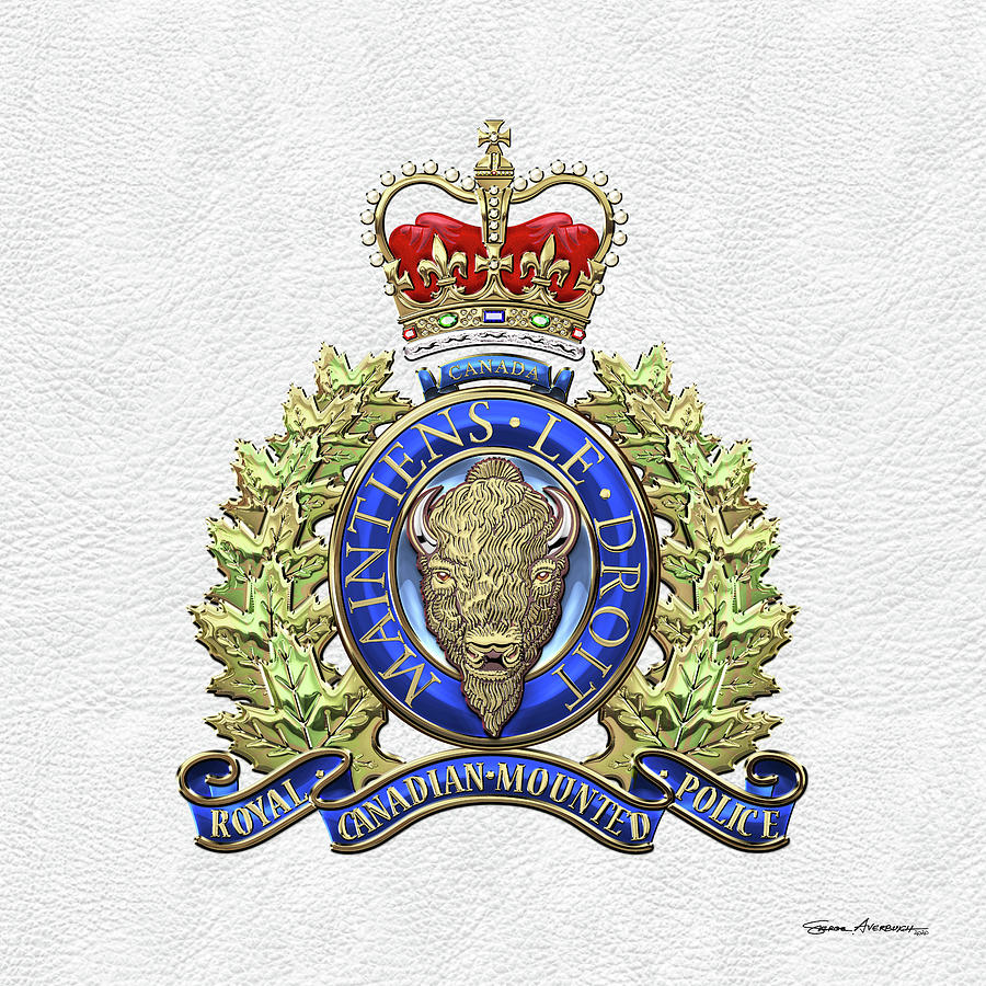 Royal Canadian Mounted Police -  R C M P  Badge over White Leather Digital Art by Serge Averbukh