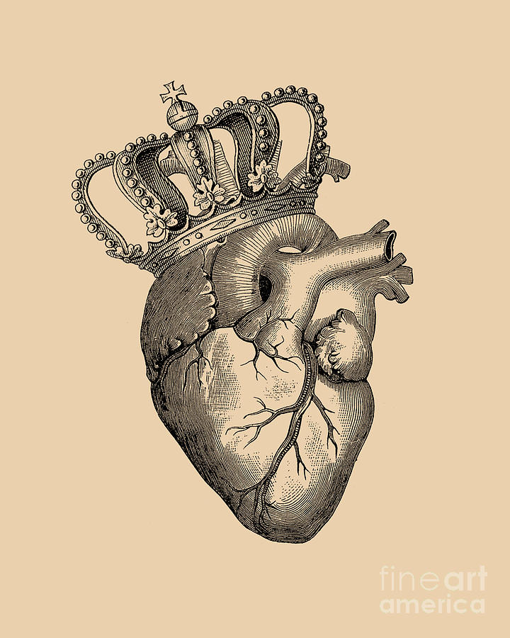 Black And White Mixed Media - Royal Heart by Madame Memento