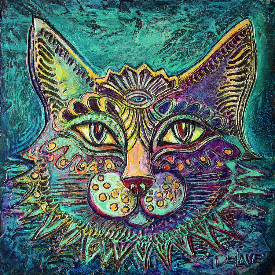 Royal Purple Cat Painting by Mary DeLave