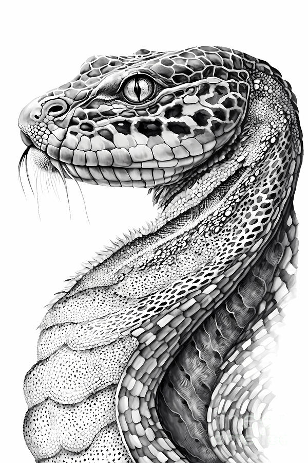 Royal Python Ink Drawing In Splash of Inked Black and White Animal ...