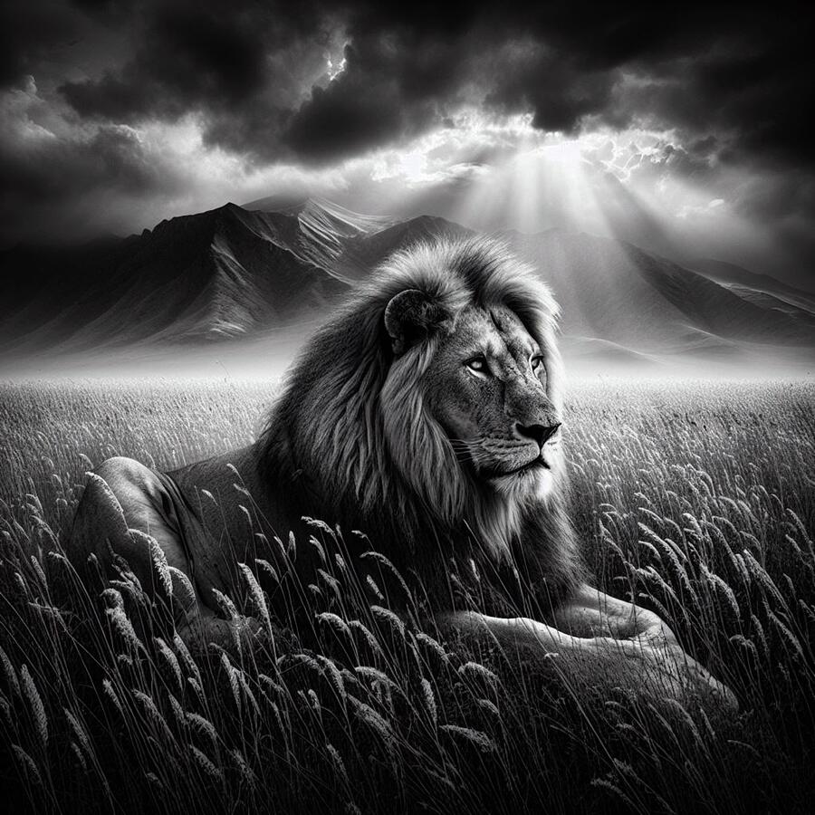Royal Reverie - A Lions Reflection Beneath the Dramatic Sky Digital Art by Artfinity X Royal Reverie - A Lions Reflection Beneath the Dramatic Sky Digital Art by Artfinity X