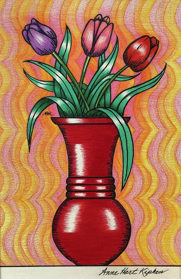 Tulip Mixed Media - Royal Ruby and Tulips by Anne Hart Kiphen