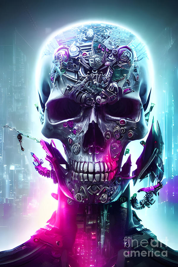 Royal Skulls 708 Cyber Skull Sci-Fi Fantasy Skeleton face Digital Art ...