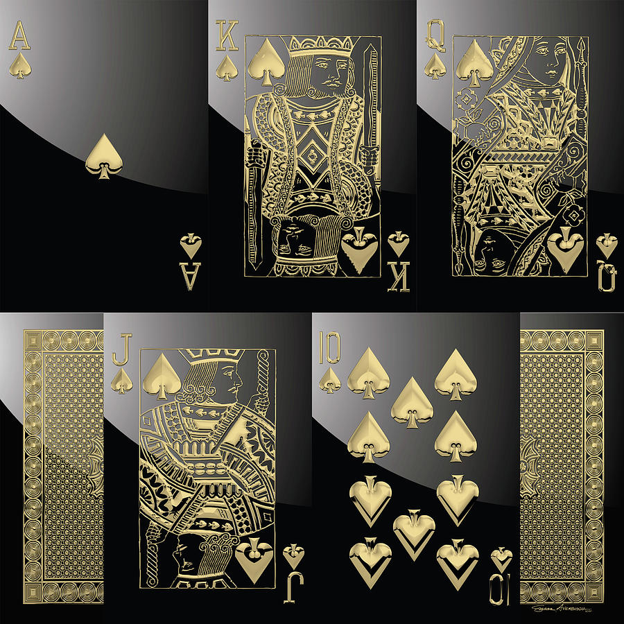 Royal Straight Flush of Spades in Gold over Black No.2 Digital Art by Serge Averbukh