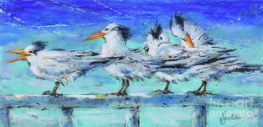 Lounging Royal Terns Painting by Jyotika Shroff