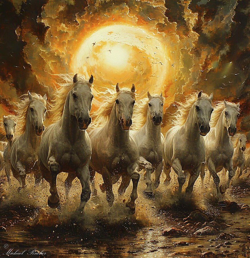 Royal White Stallions Digital Art by Michael Rucker