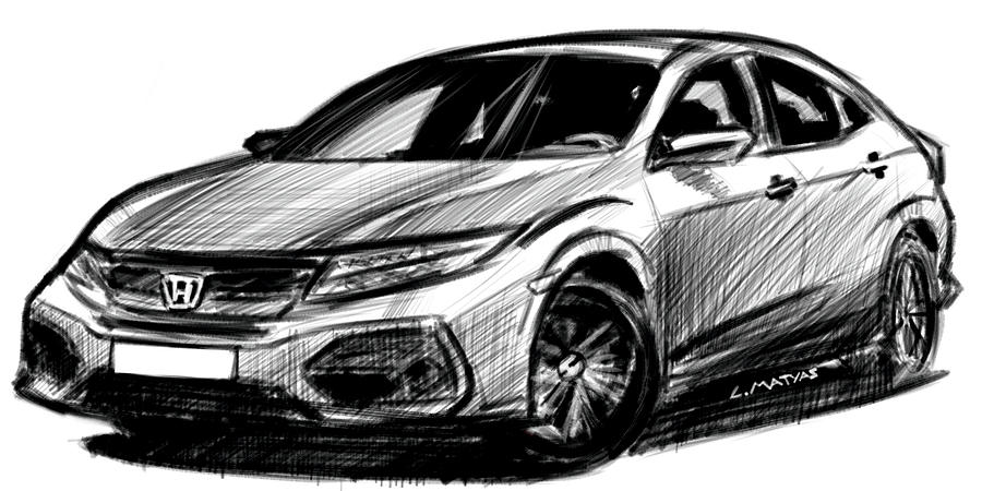 Honda Civic Sketch Digital Art by Matyas Lelkes - Fine Art America