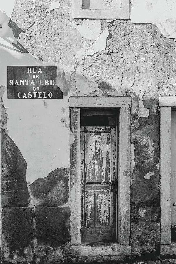 Rua de Santa Cruz do Castelo in black and white Photograph by Georgia Clare
