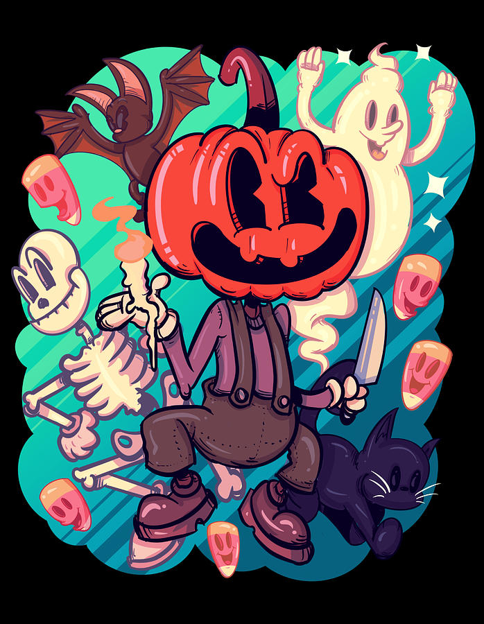 Rubber Hose Halloween Drawing by Ludwig Van Bacon
