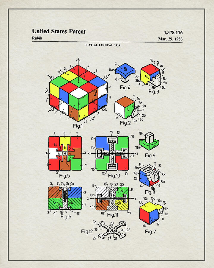 Rubiks Cube Patent - Colorized Digital Art by Dale Kincaid Rubiks Cube Patent - Colorized Digital Art by Dale Kincaid