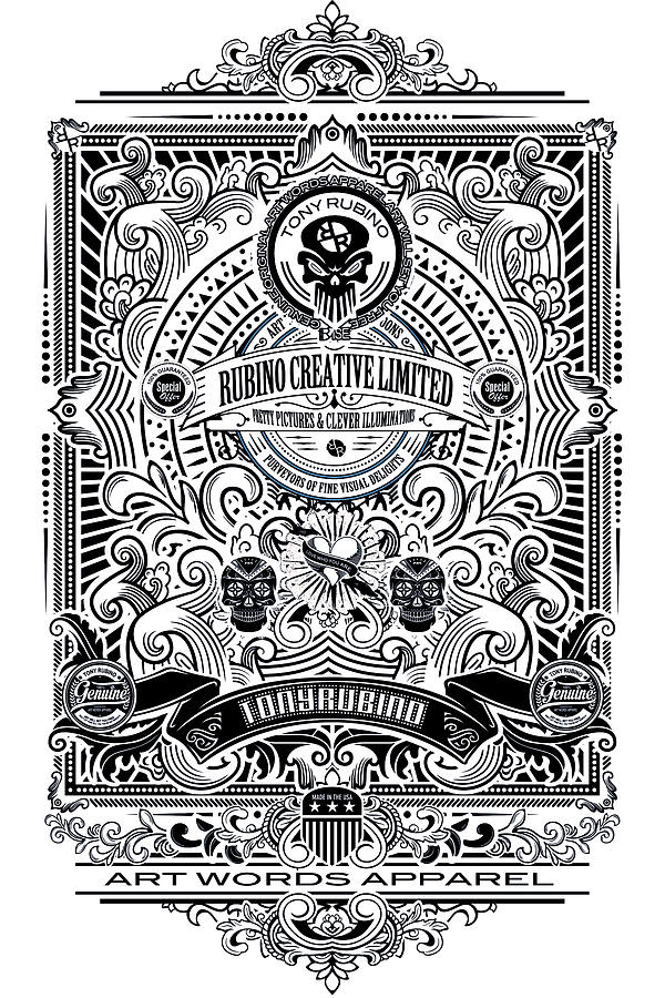 Rubino Brand All Logo Tattoo Skull Tees Tee T-Shirt T Shirt Painting by Tony Rubino