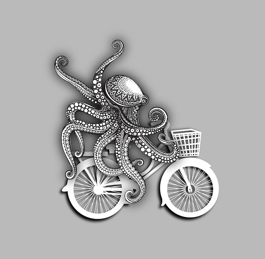 Rubino Brand Logo T-Shirt T Shirt Tee Tees Octopus Bicycle Bike Painting by Tony Rubino