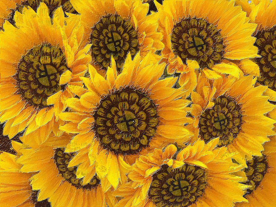 Rubino Brand Sunflower Group Bouquet Painting by Tony Rubino