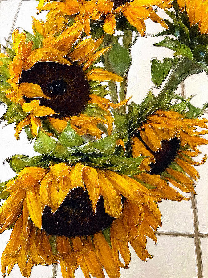 Rubino Brand Sunflower Sad Grouping Bouquet Painting by Tony Rubino