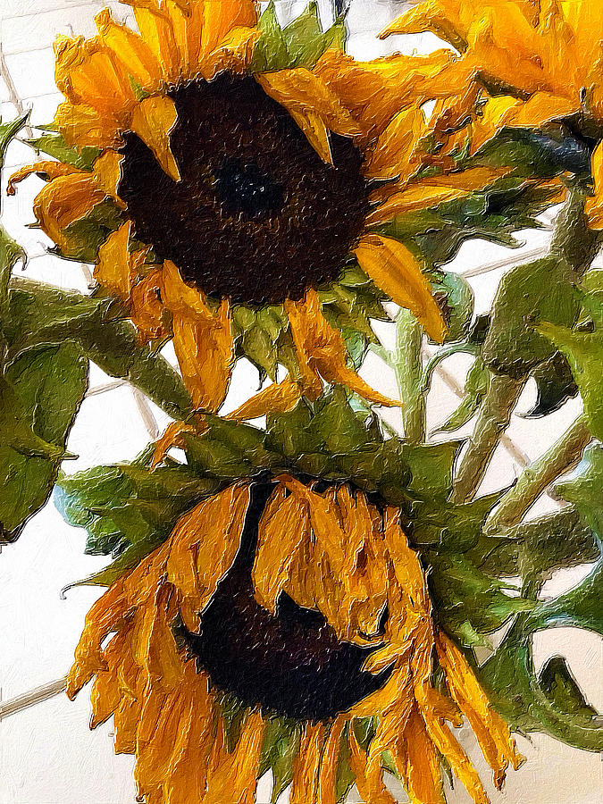 Rubino Brand Sunflower Sad Groups Bouquet Painting by Tony Rubino