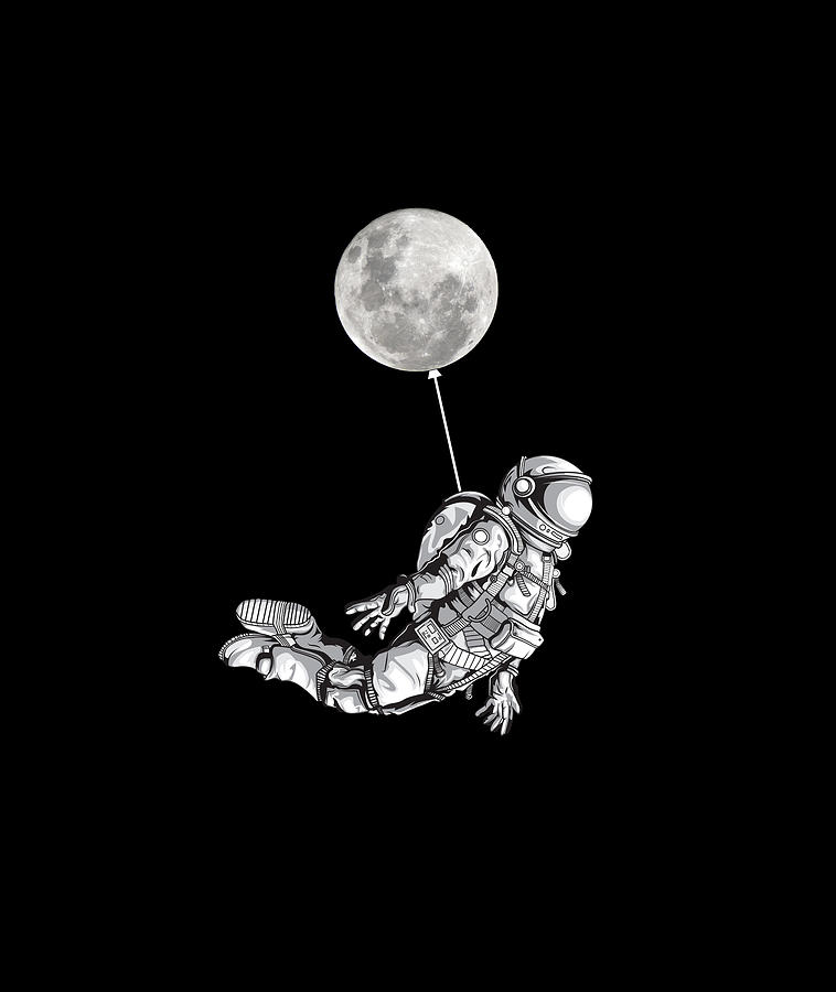 Rubino Float Astronaut Flower Zen Moon Balloon Painting by Tony Rubino
