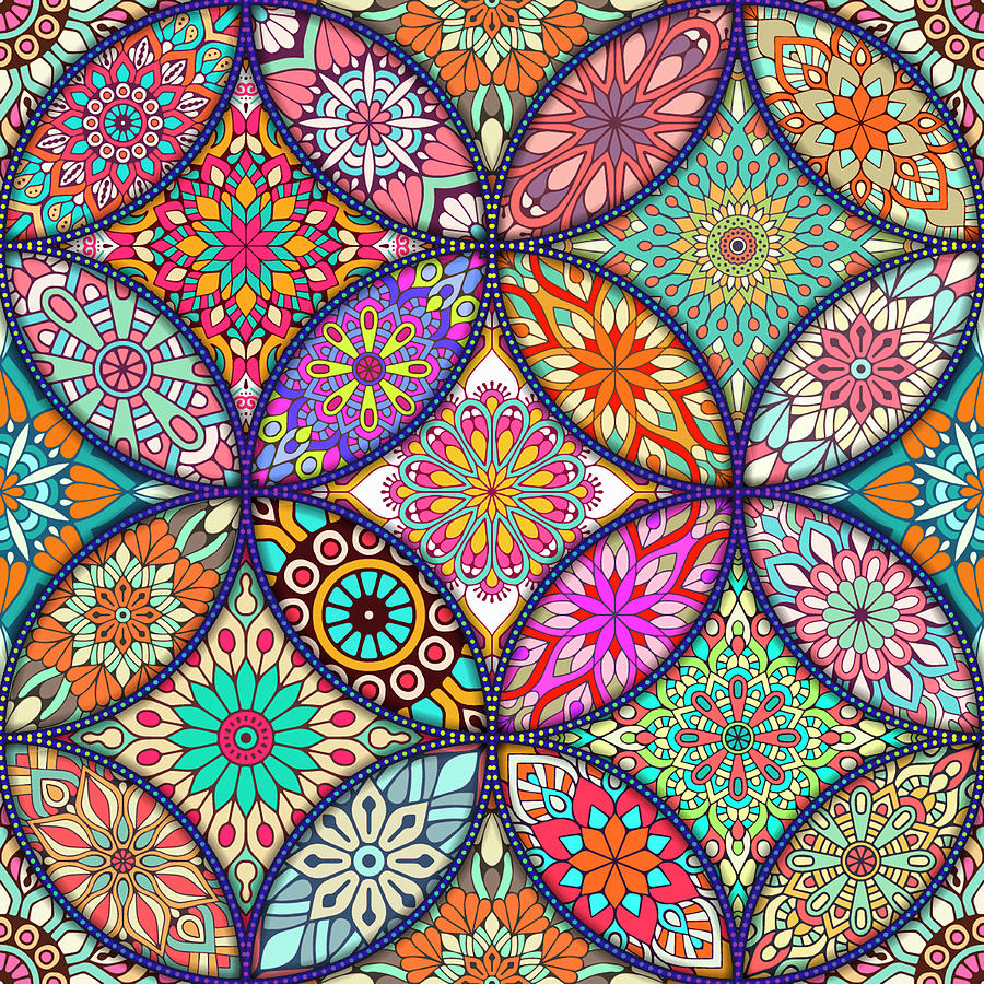 Rubino Geometric Logo T-Shirt T Shirt Tee Tees Original Ethnic floral Circle pattern Floral Flower Painting by Tony Rubino
