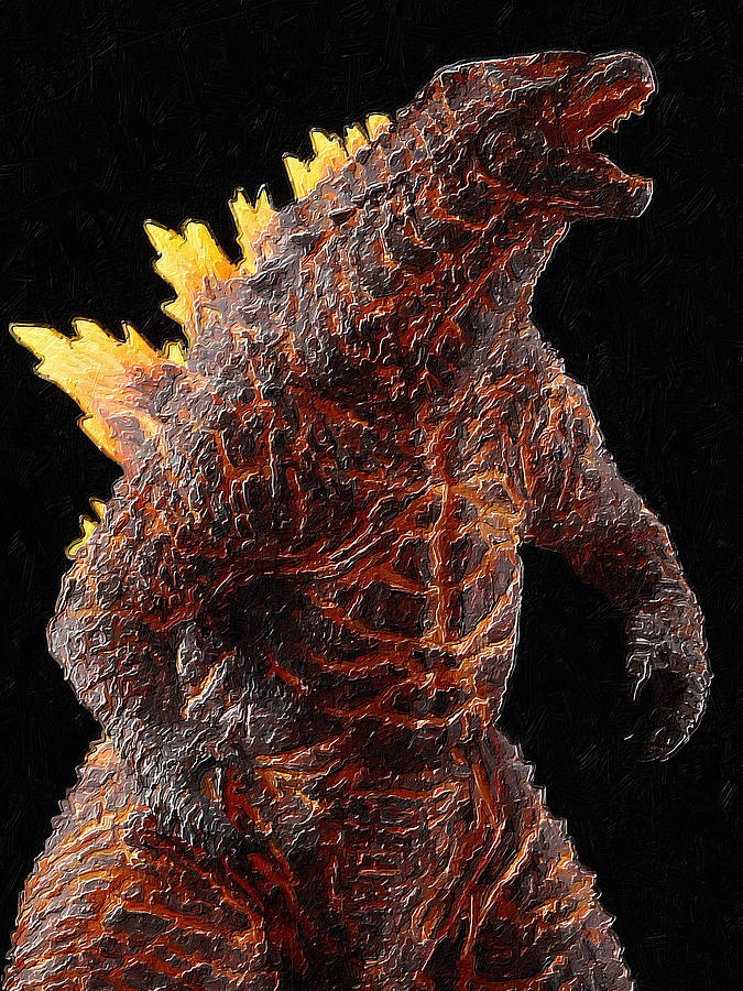 Rubino Godzilla Red Gold Painting by Tony Rubino