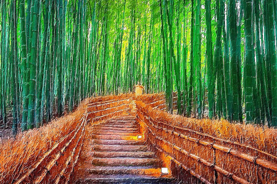Rubino Japan Japanese Bamboo Path Painting by Tony Rubino