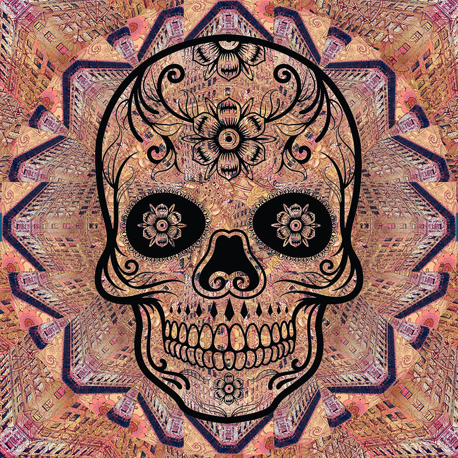 Rubino Skull Mexico Collage Painting by Tony Rubino