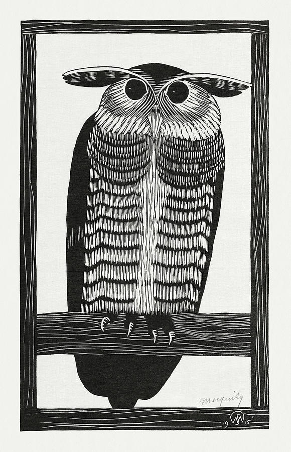 Rubino Zen Owl Blue Drawing Painting by Tony Rubino