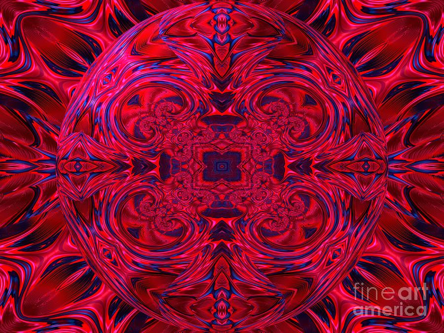Ruby and Sapphire Fractal Abstract Kaleidoscope Mandala Orb Digital Art by Rose Santuci-Sofranko