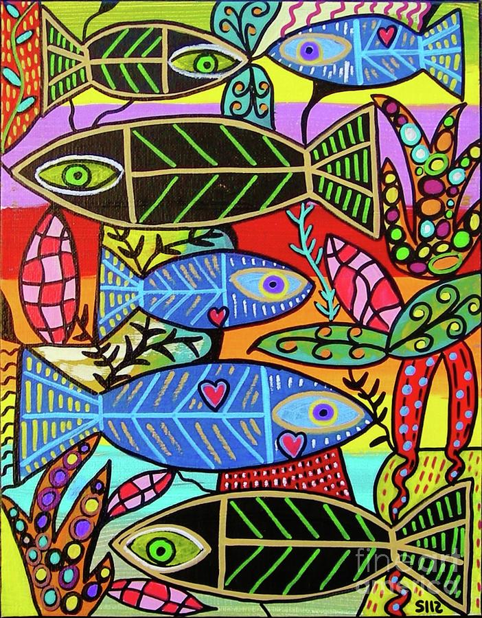 Emerald Amber Prism Fish  Painting by Sandra Silberzweig