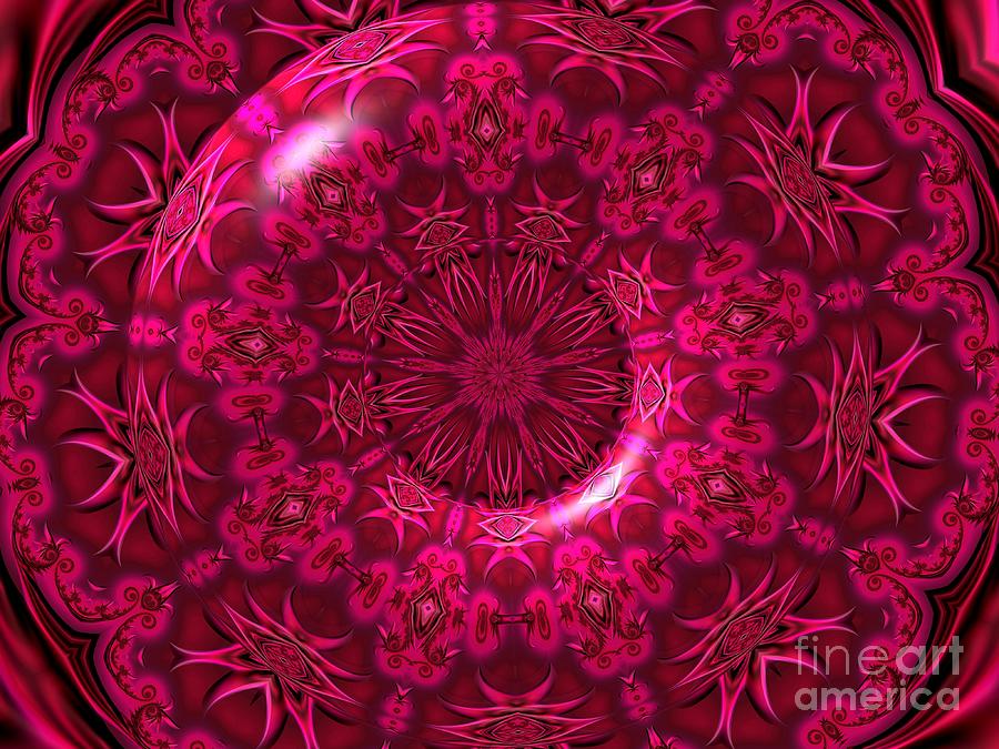 Ruby Red Crystal Abstract Fractal Kaleidoscope Mandala Digital Art by Rose Santuci-Sofranko