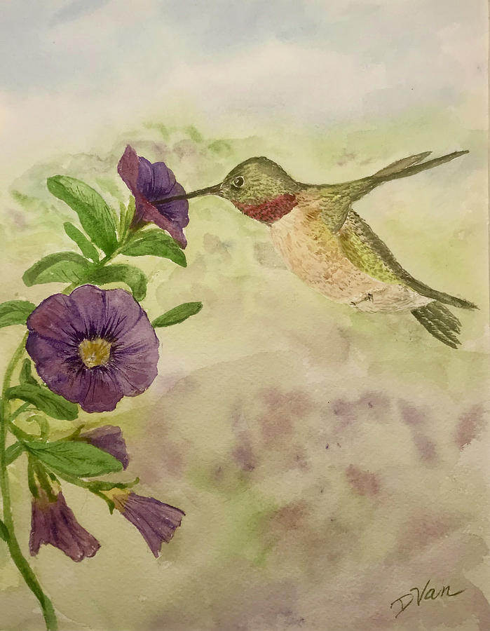 Ruby Throated Hummingbird Painting by Denise Van Deroef