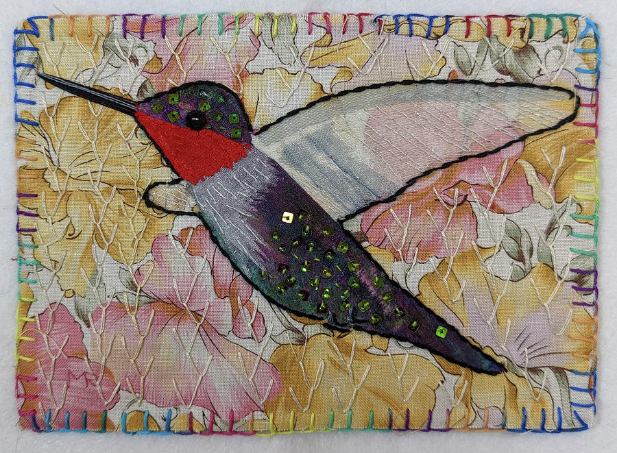 Bird Tapestry - Textile - Ruby Throated Hummingbird by Martha Ressler